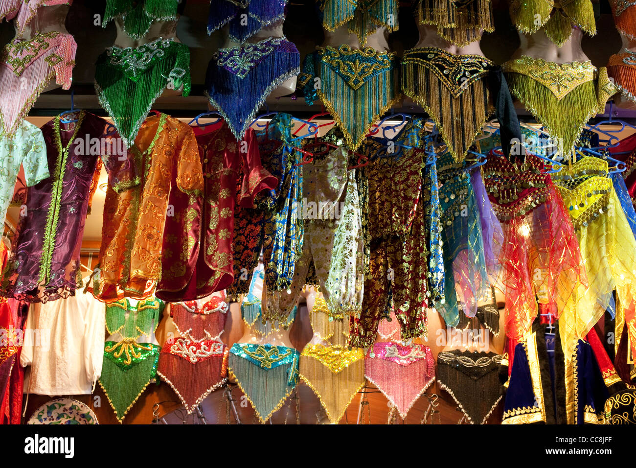 Traditional belly dancing costumes in Spice Bazaar Istanbul Turkey November 2011 Stock Photo
