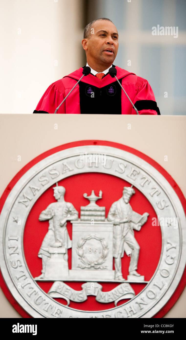 Massachusetts Governor Deval Patrick addresses the crowd at the 2009 MIT commencement ceremony Stock Photo
