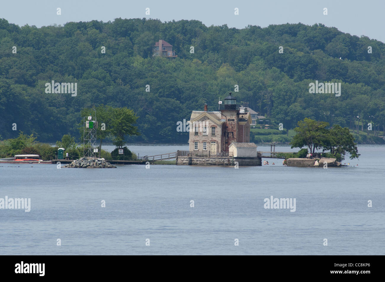 New York, Saugerties, Hudson River. River view of Saugerties Lighthouse, circa 1869 Stock Photo