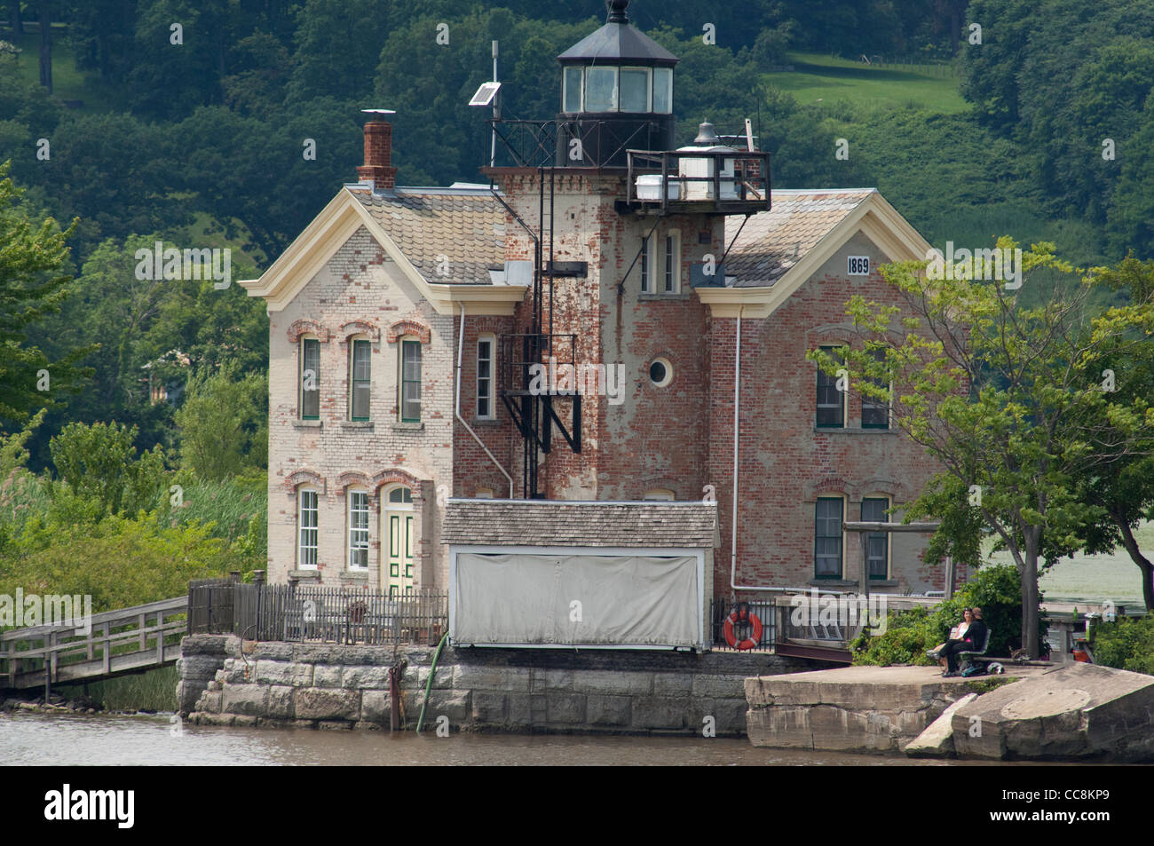 New York, Saugerties, Hudson River. River view of Saugerties Lighthouse, circa 1869 Stock Photo