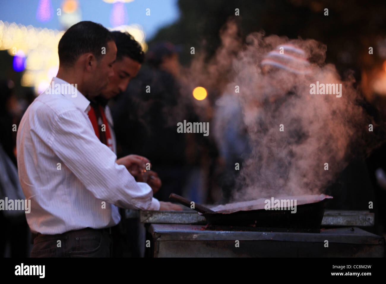 Candy Seller at the Tunisia Revolution Anniversary, Avenue Habib-Bourguiba, Tunis, Tunisia. Stock Photo