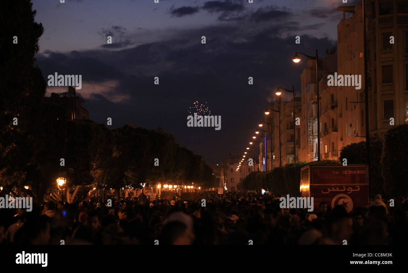 people, landmarks, tunis, revolution, celebration, tunisia, crowd, night, view, city, sky, blue, time, watch, Stock Photo