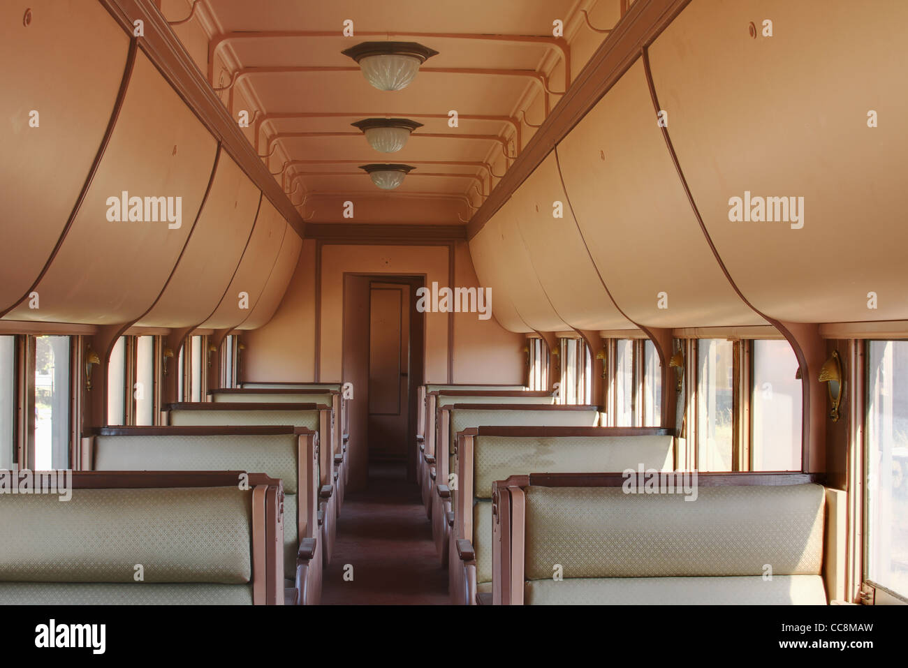 Old Pullman rail car interior. The Railway Museum of Greater Cincinnati, Covington, Kentucky, USA. Stock Photo