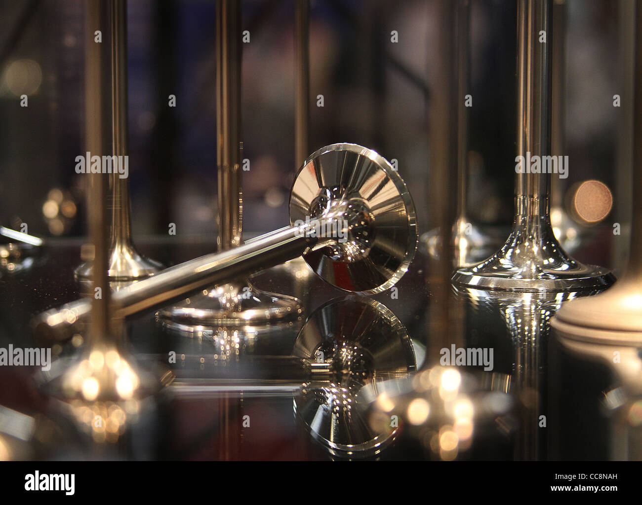 Engine valves in display case Stock Photo Alamy