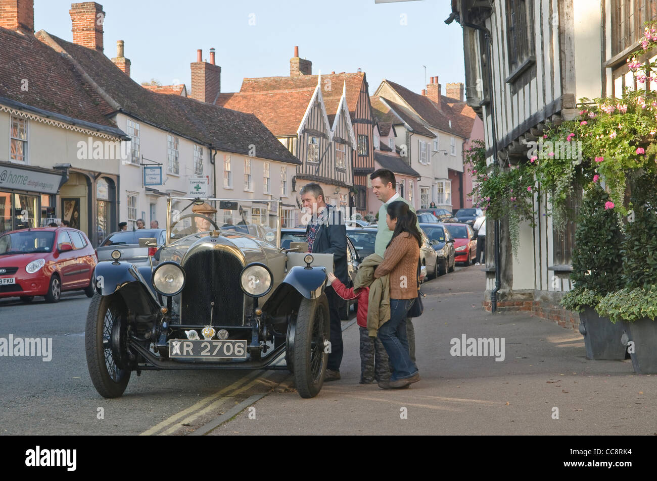 Classic vintage Bentley parking in the front of Swan Hotel in Lavenham, Suffolk, UK. Stock Photo