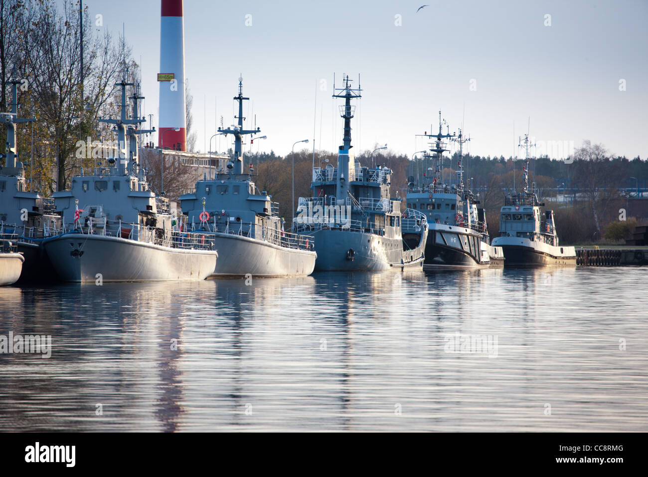 Military port on the river Swine in Swinoujscie, Poland. Stock Photo