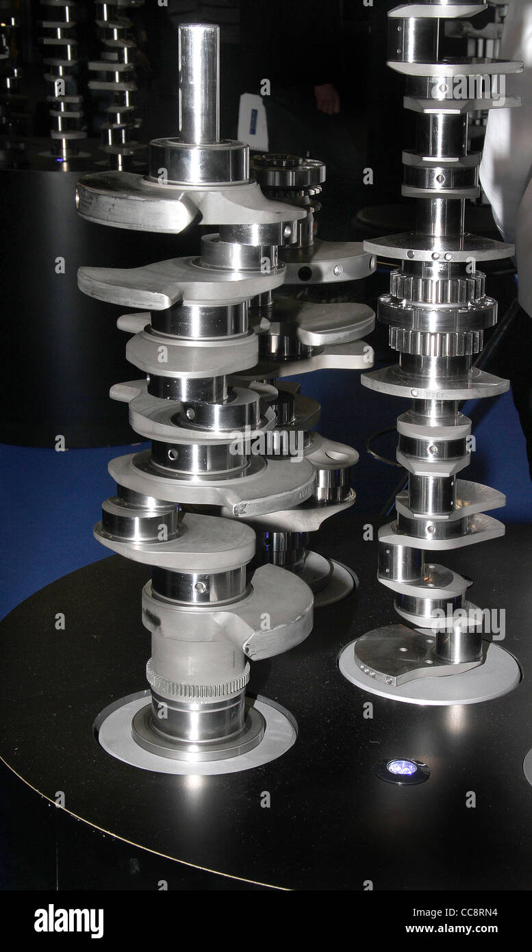Cam shafts and crank shafts on display. Stock Photo