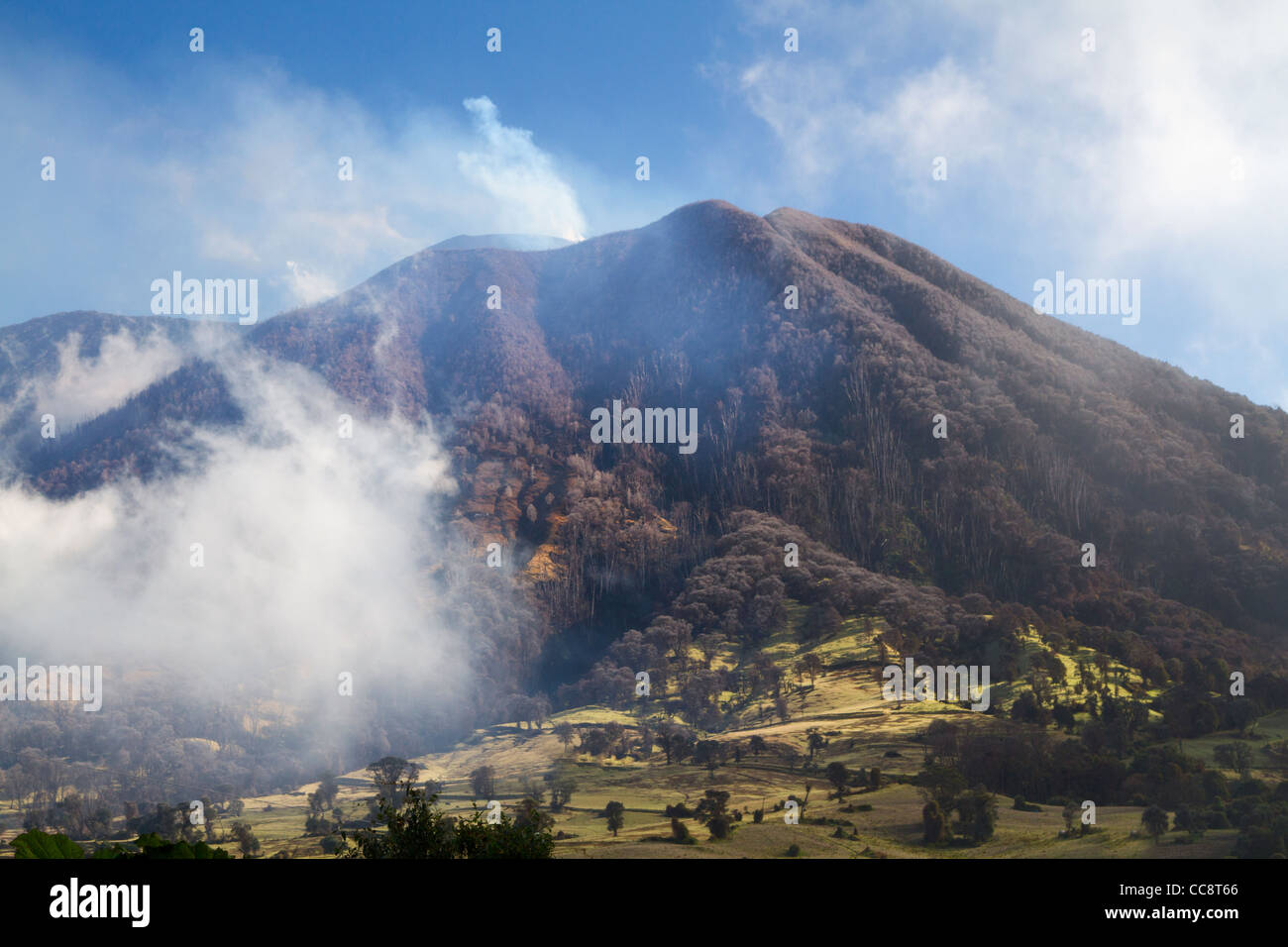 Turrialba Volcano with clouds and smoke (Cartago, Costa Rica). Stock Photo