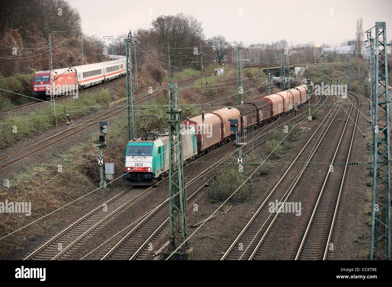 Freight and passenger trains Germany Stock Photo