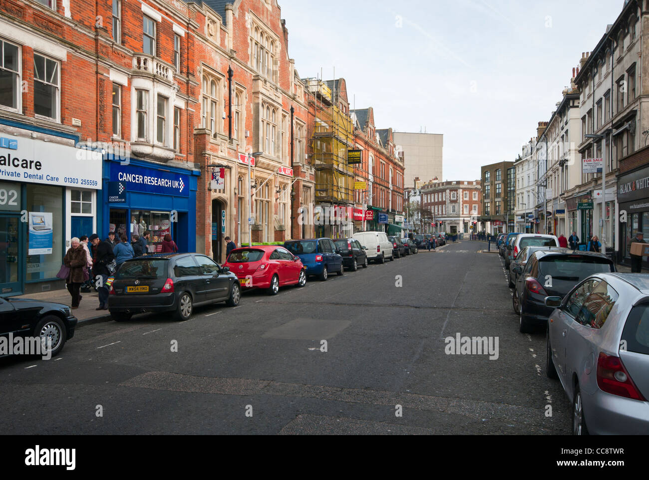 Street Scene Of The Shopping Area Of Sandgate Road Folkestone Kent UK