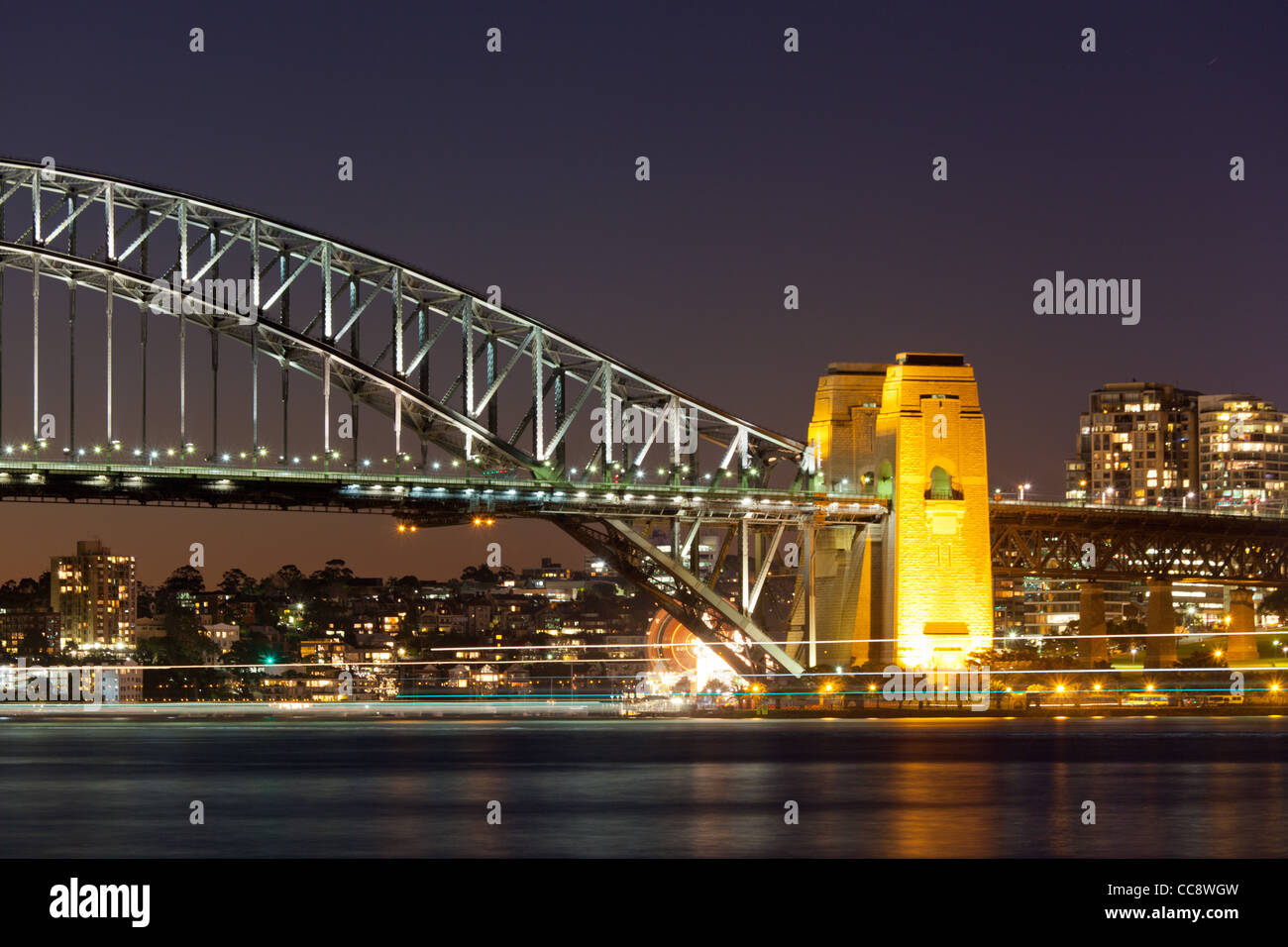 Sydney Harbour Bridge at night with boat light trail Stock Photo - Alamy