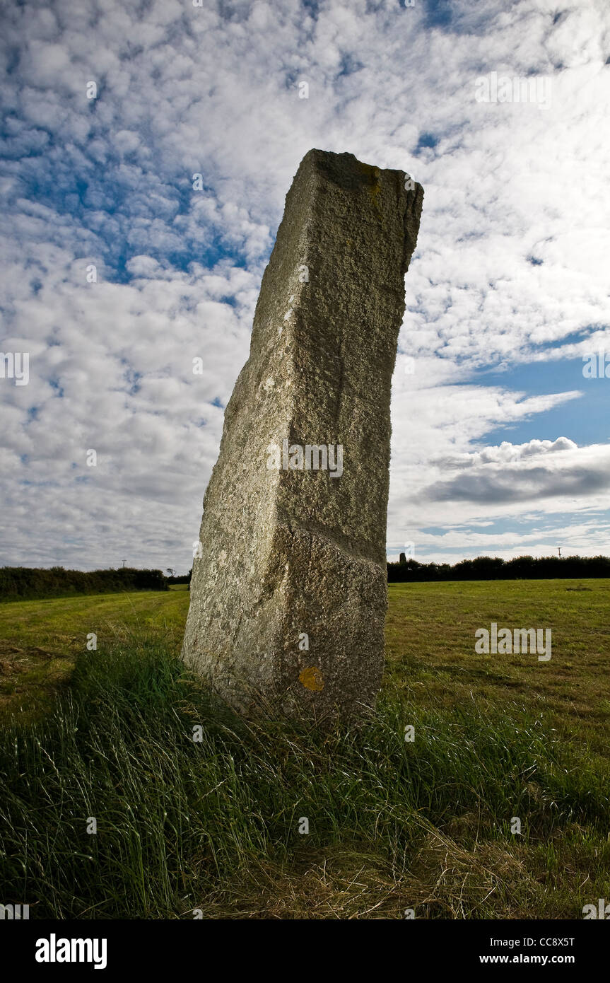 The Pipers Neolithic standing stones near St. Buryan, Cornwall, UK Stock Photo