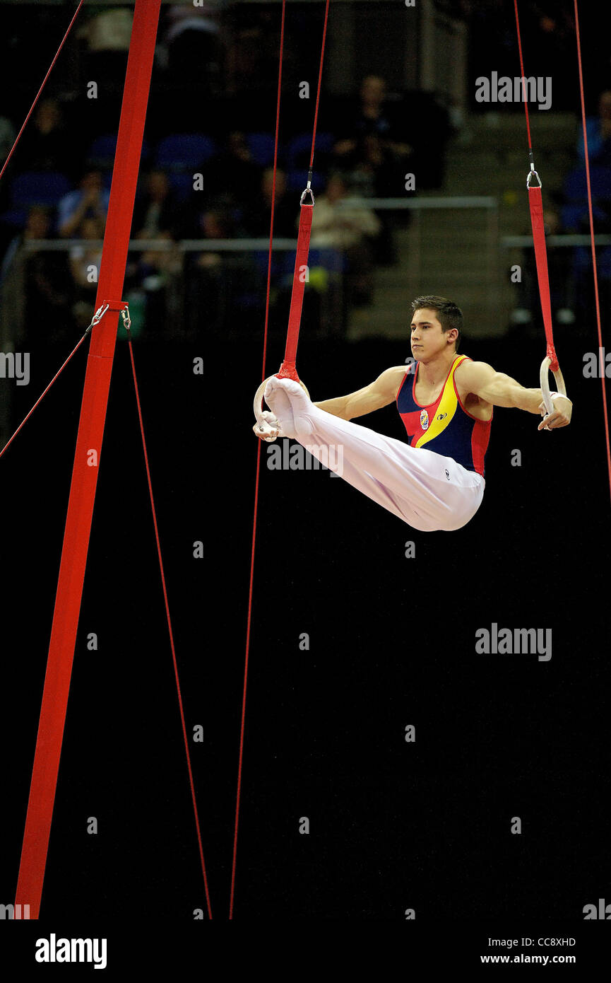 Sergio MUNOZ (ESP), competes in the rings, The London Prepares Visa International Gymnastics Stock Photo