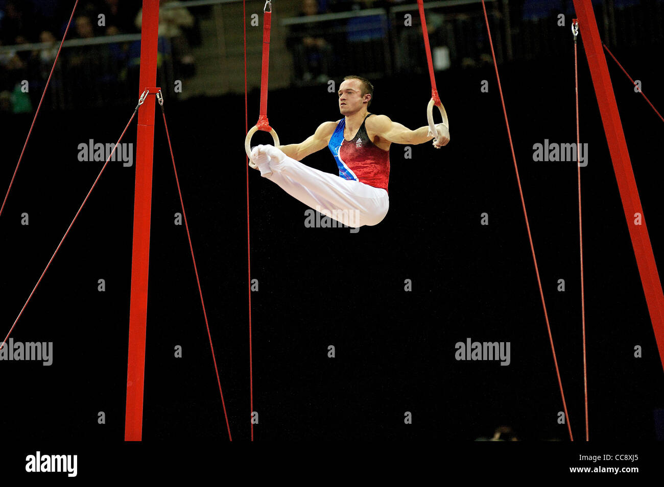 Danny PINHEIRO-RODRIGUEZ (FRA), competes in the rings, The London Prepares Visa International Gymnastics, Stock Photo