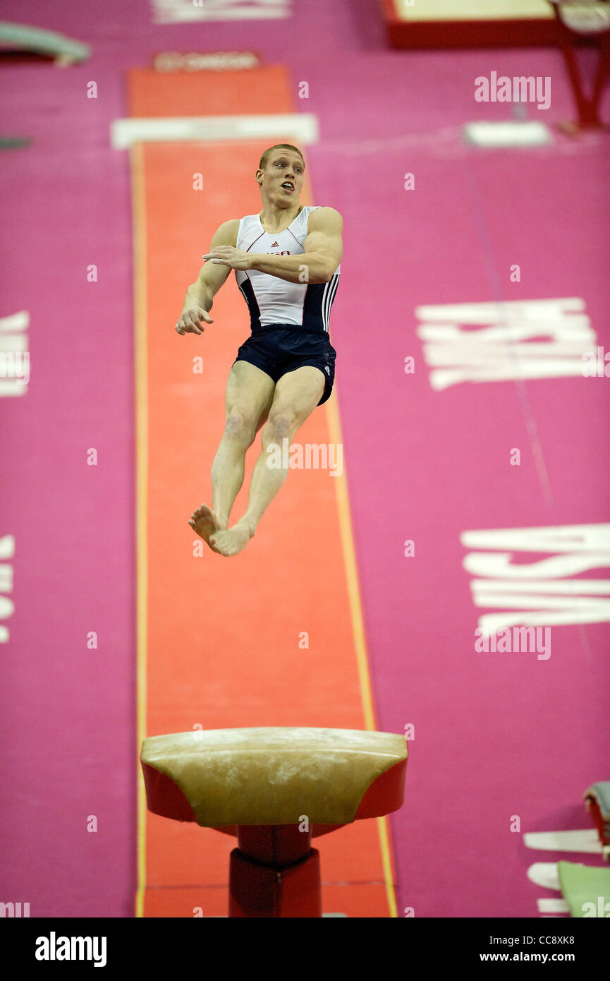 Steven LEGENDRE (USA), competes in the vault, The London Prepares Visa International Gymnastics Stock Photo