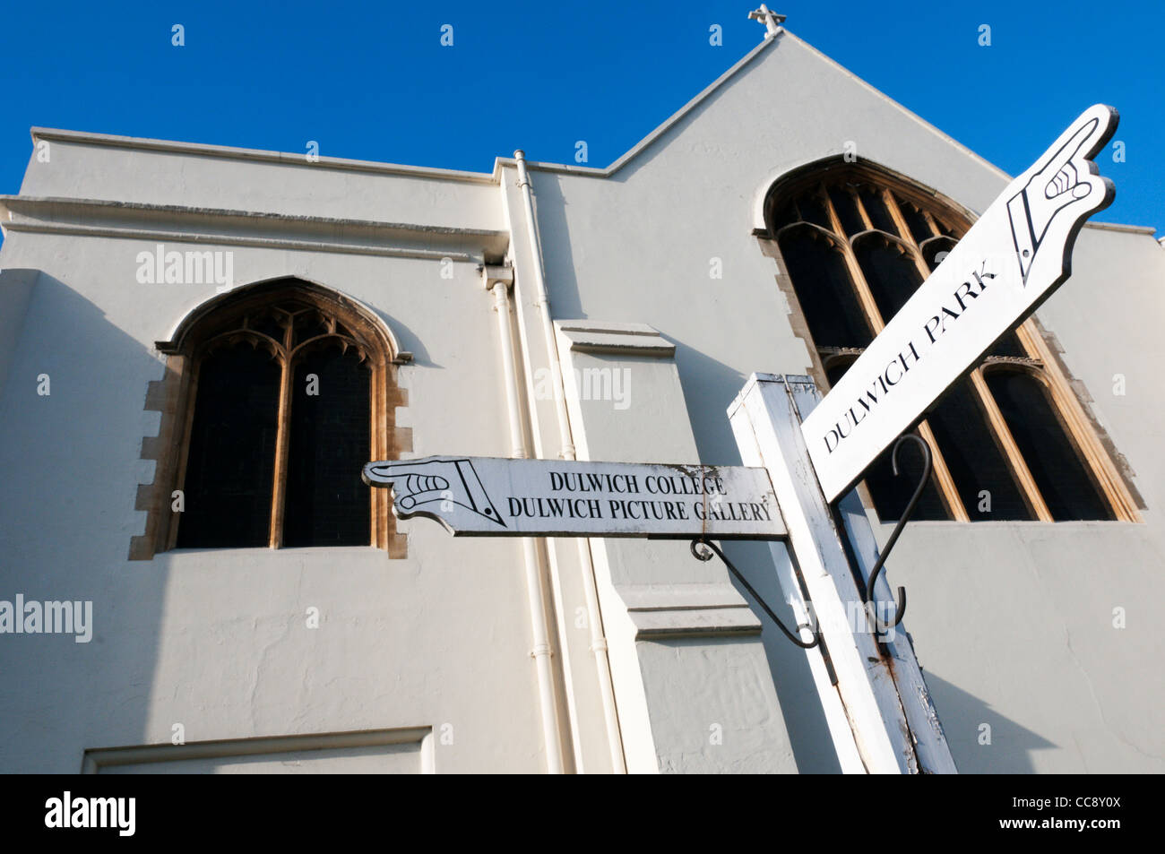 A sign post in Dulwich points to local attractions. Stock Photo