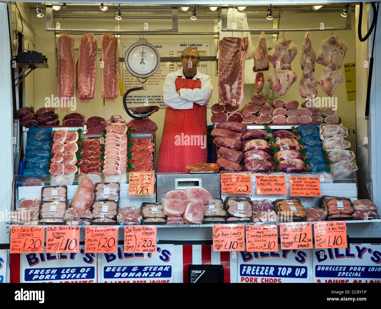 Mobile butcher van with display of meat Stock Photo Alamy
