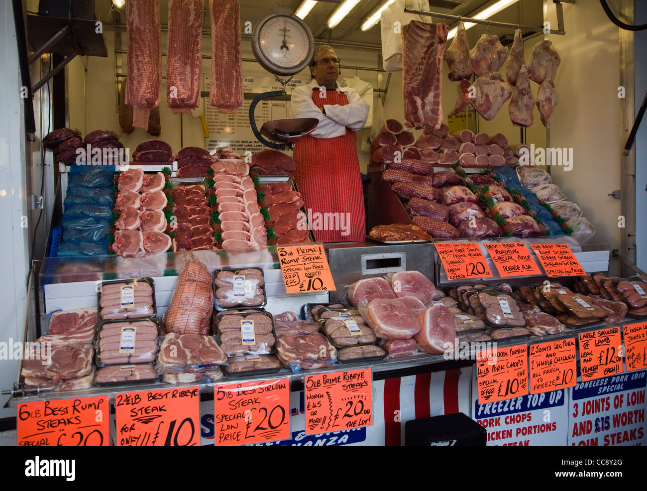 Mobile butcher van with display of meat Stock Photo Alamy