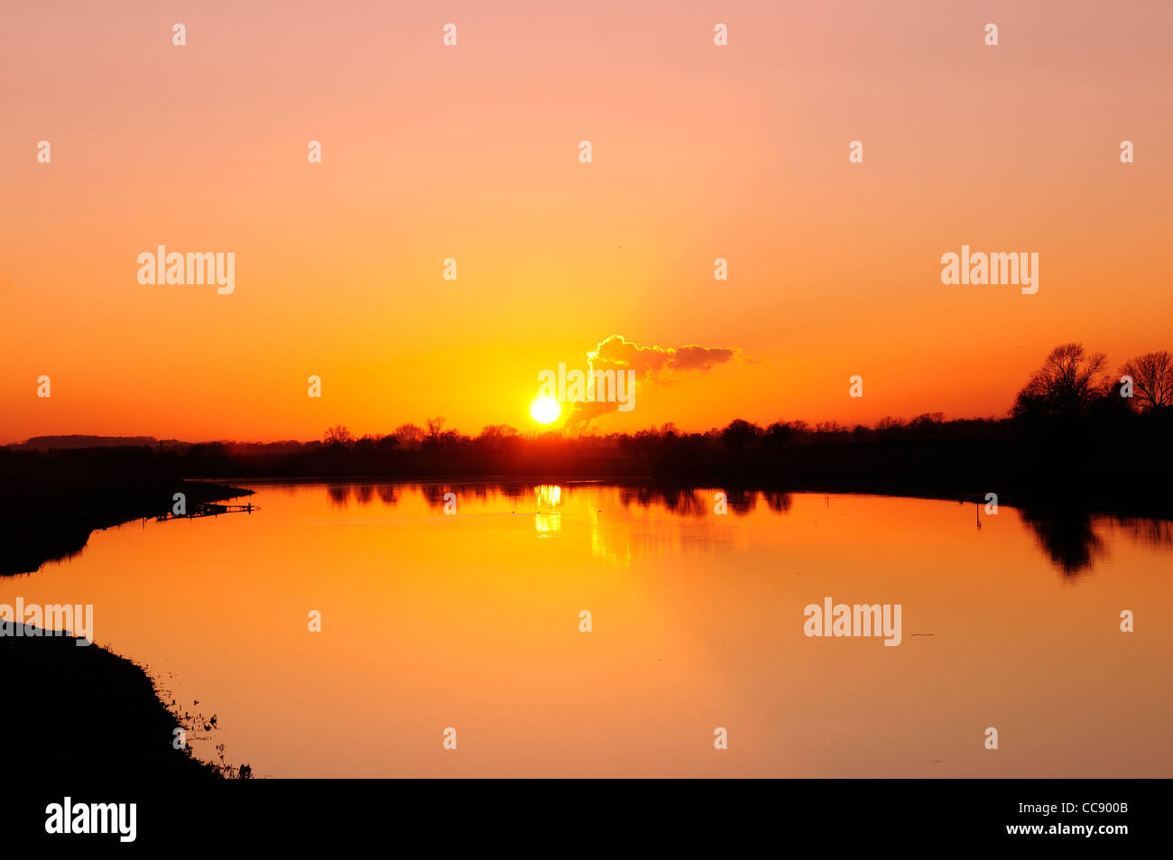 River Trent Sunset at Hoveringham Nottinghamshire England. Stock Photo
