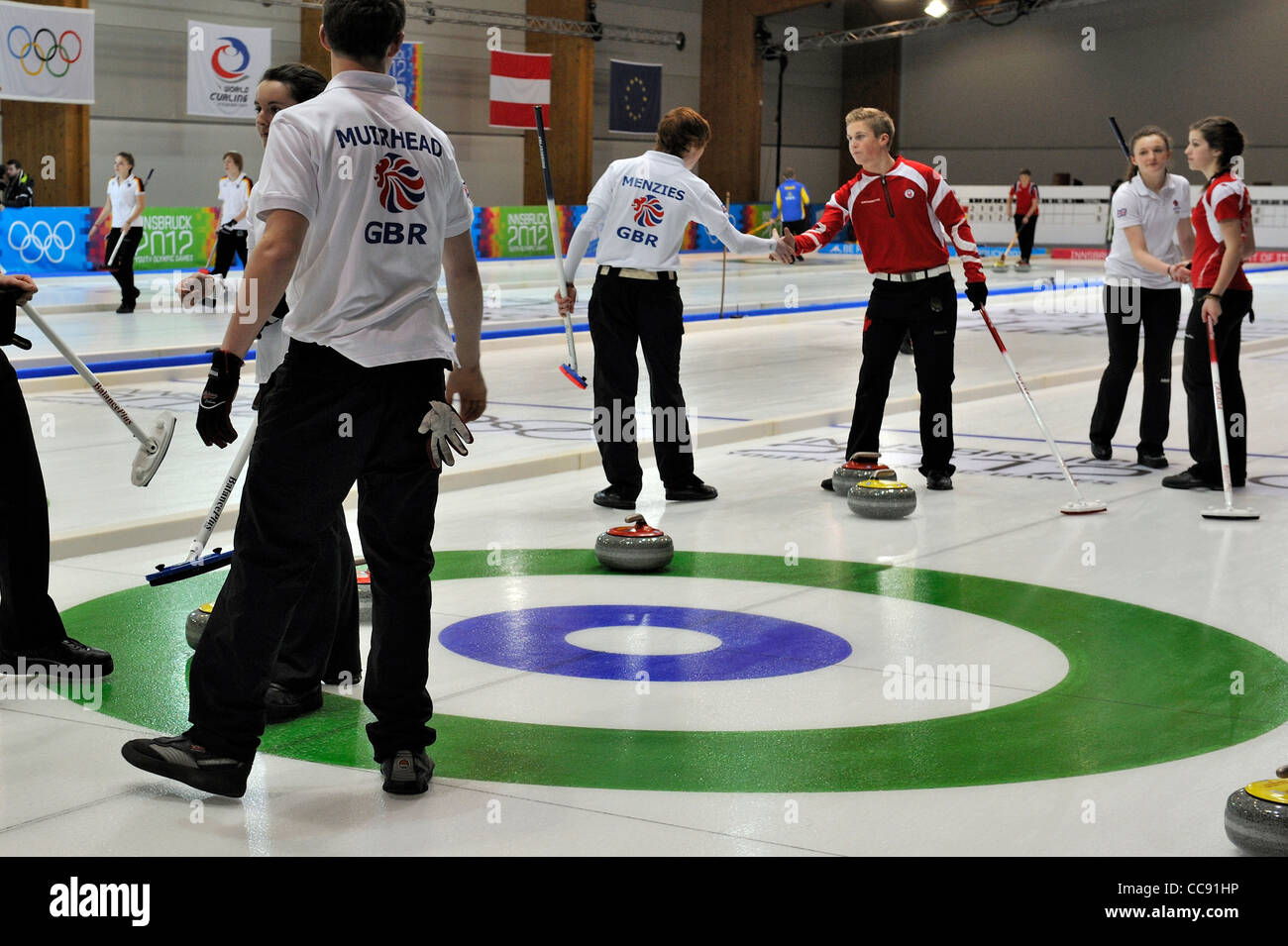 Team Great Britain lose 8-2 to Canada in the opening round of the Curling event at the first Youth Winter Olympic Games Stock Photo