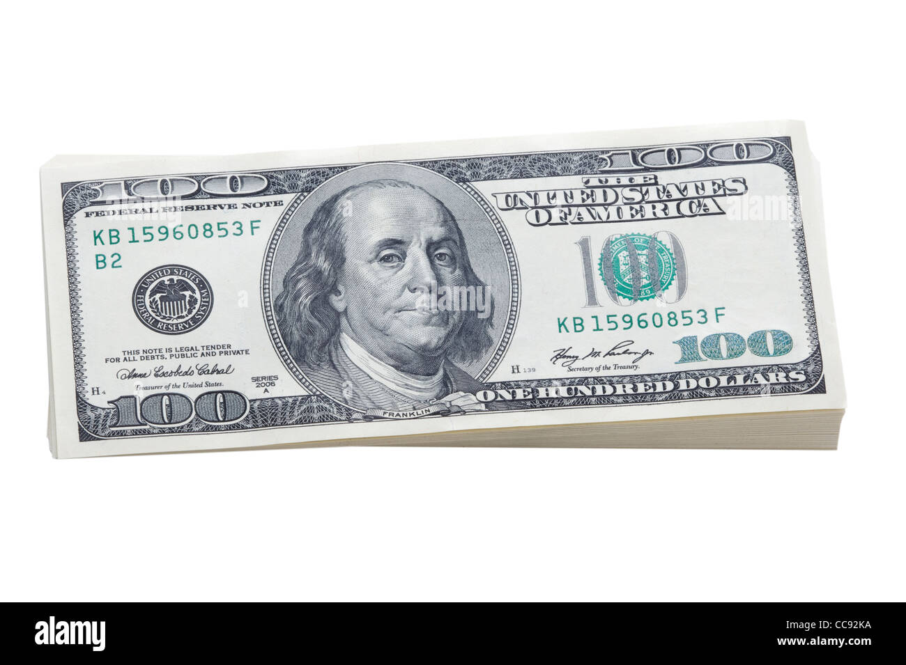 pile of 100 dollar bills Stock Photo
