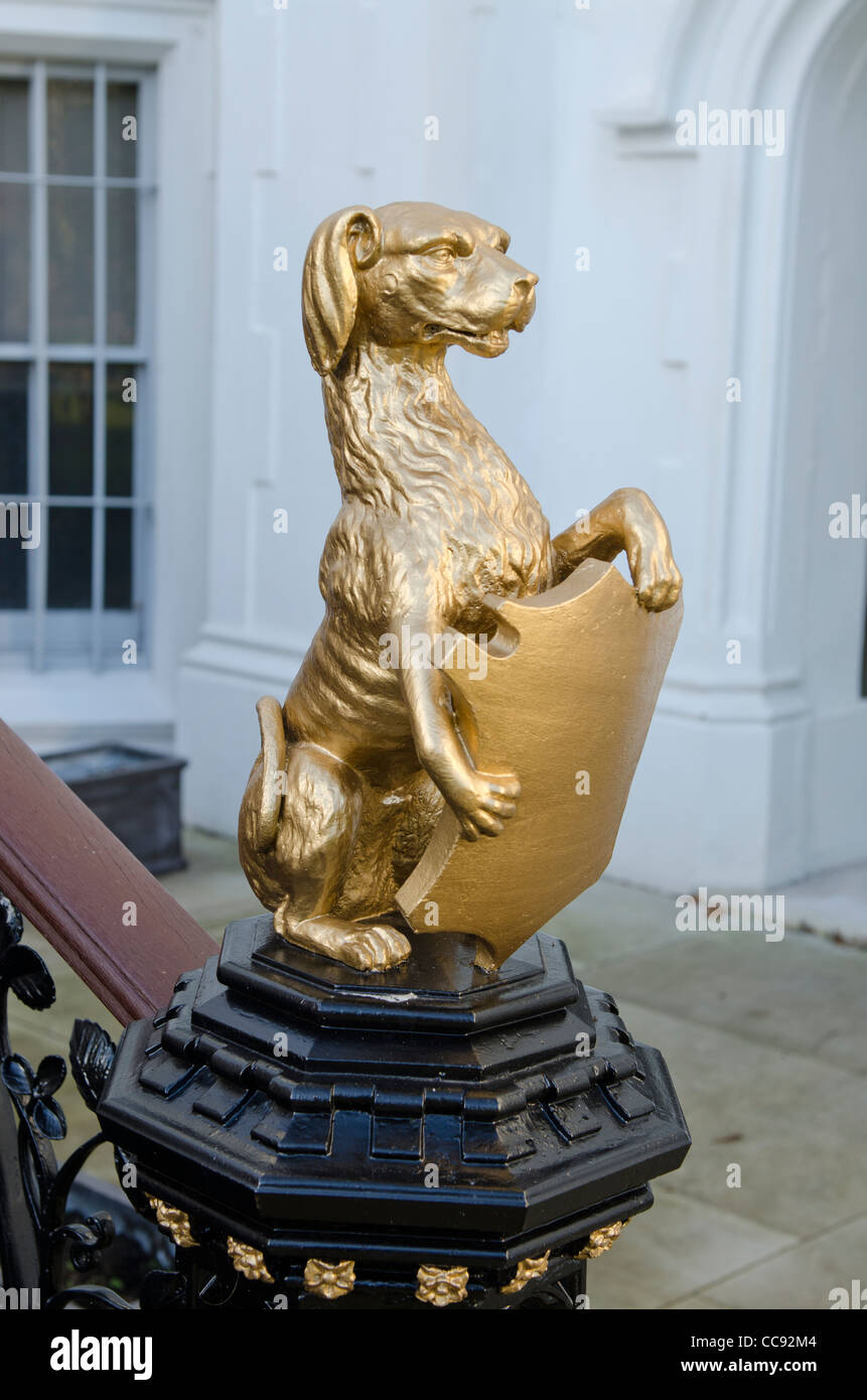 Armorial gold dog on stair Strawberry Hill House home of Horace Walpole. Stock Photo