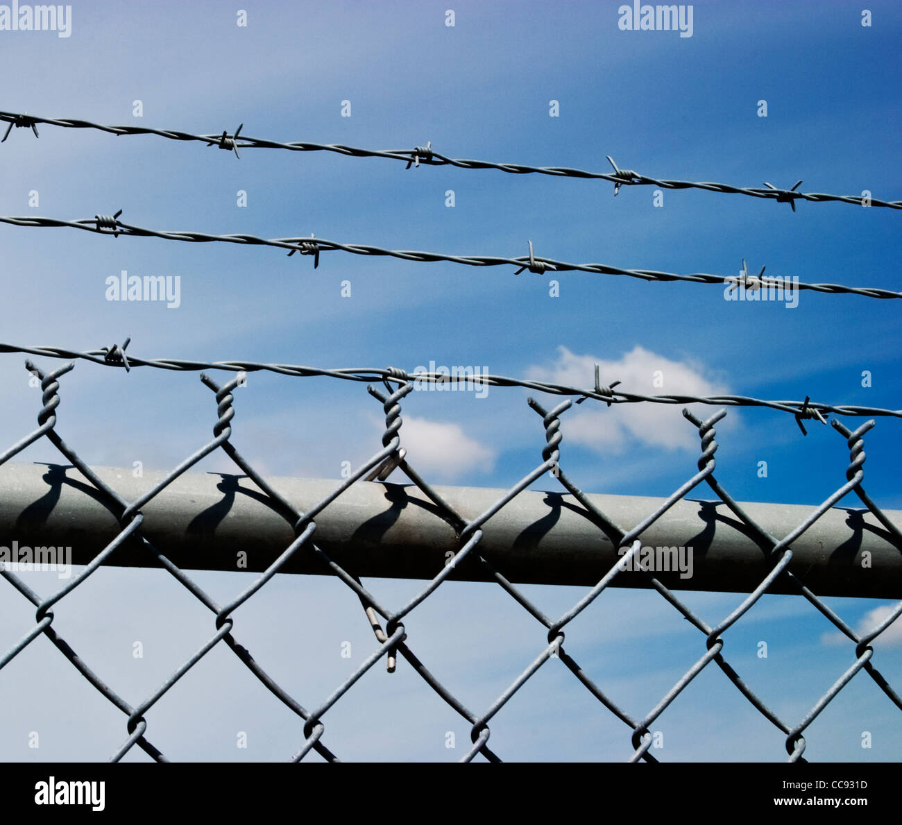 barbed wire and chain link fence Stock Photo Alamy