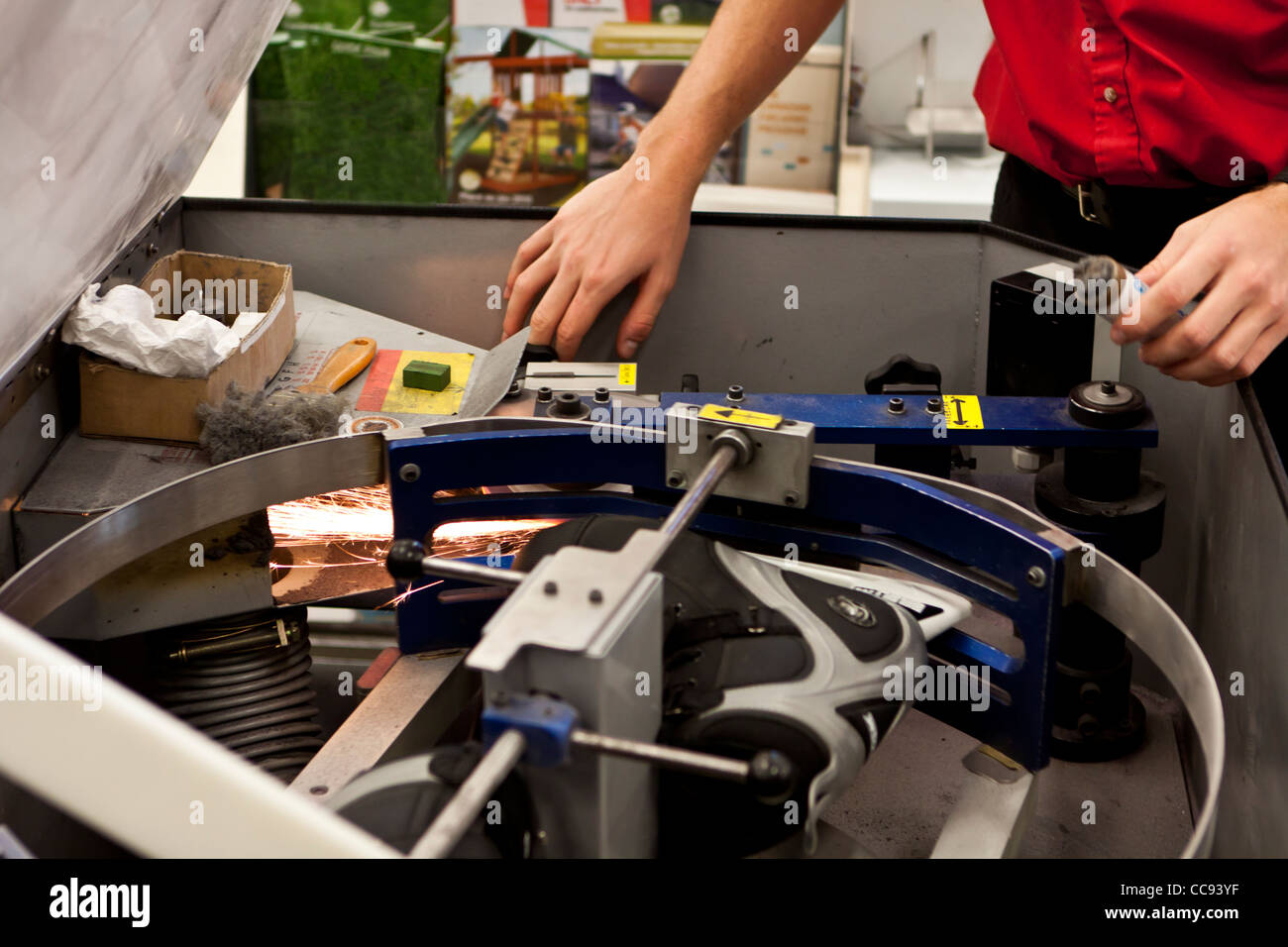 Ice skate sharpening machine Stock Photo