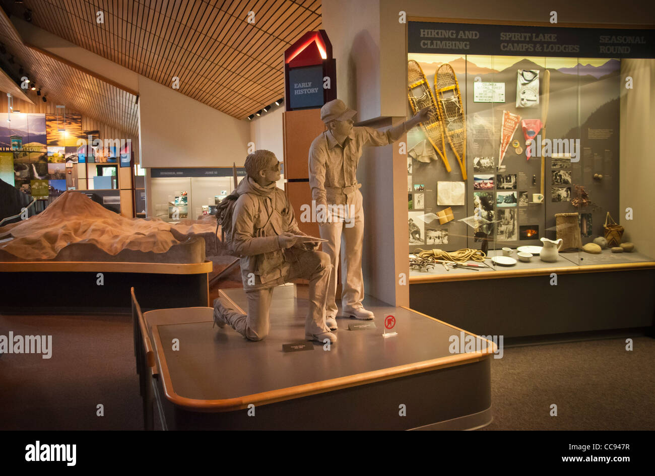 Exhibits in Mount Saint Helens Visitor Center at Silver Lake, Washington. Stock Photo