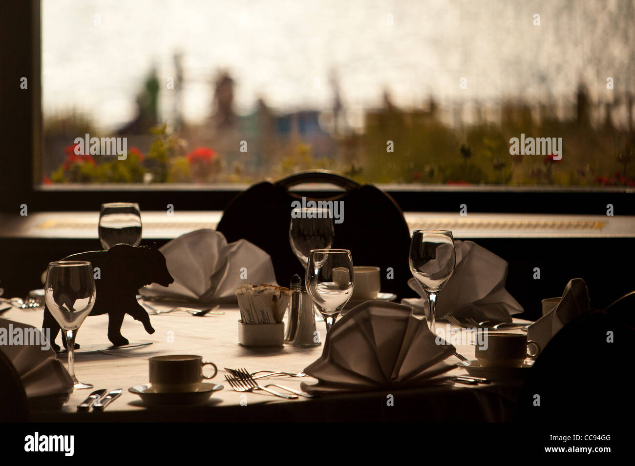 A dining room table at the Fairmont Chateau Lake Louise hotel Stock ...