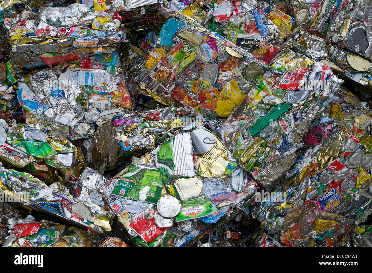 Bales of crushed metal cans Stock Photo Alamy