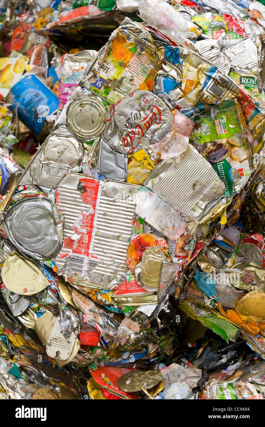 Bales of crushed metal cans Stock Photo Alamy
