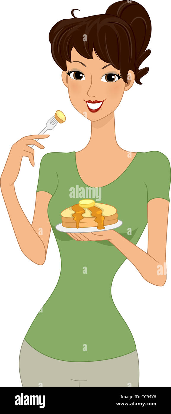 Illustration of a Woman Celebrating Pancake Day Stock Photo