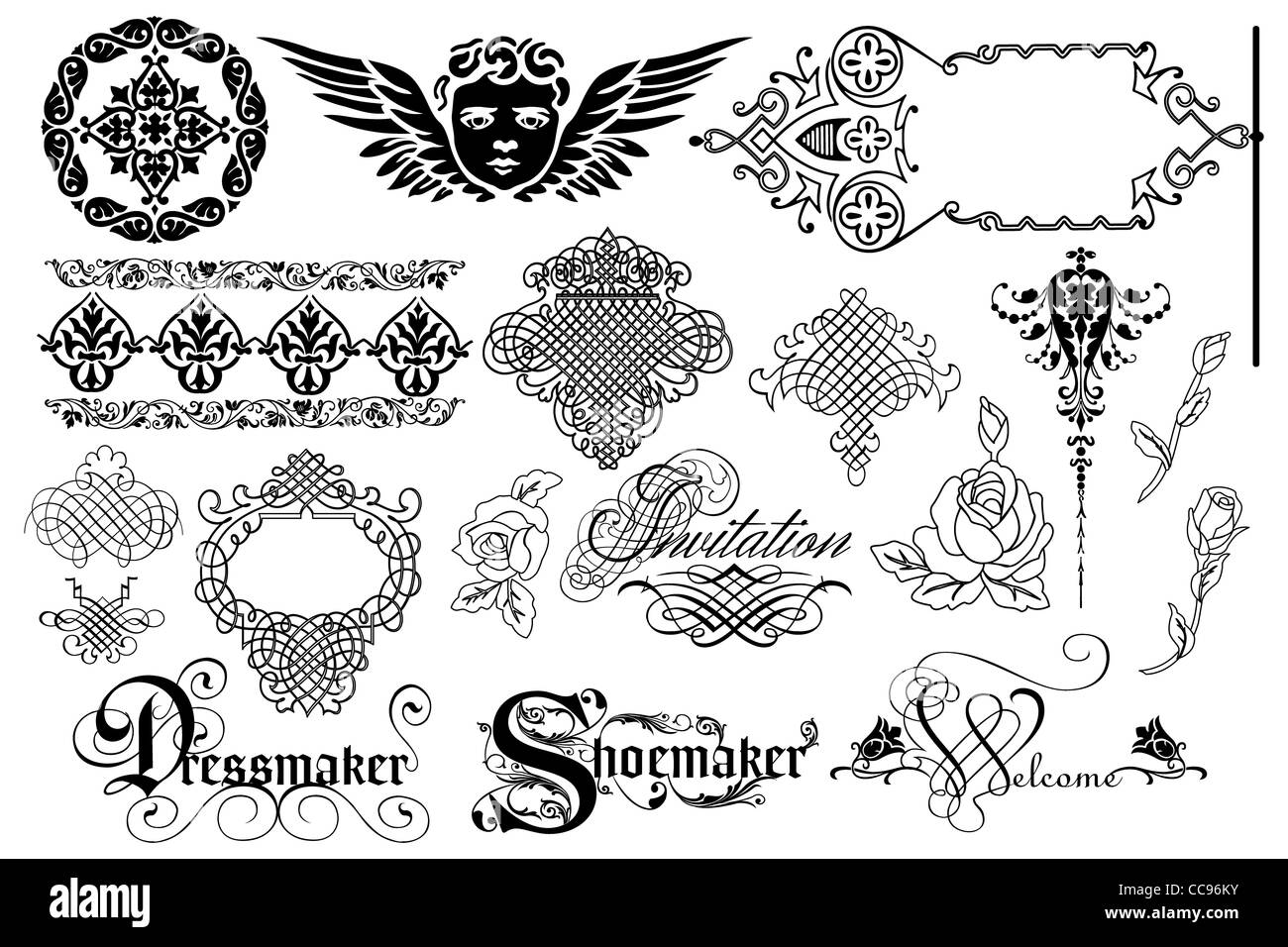 Calligraphic design elements and page decoration useful elements to