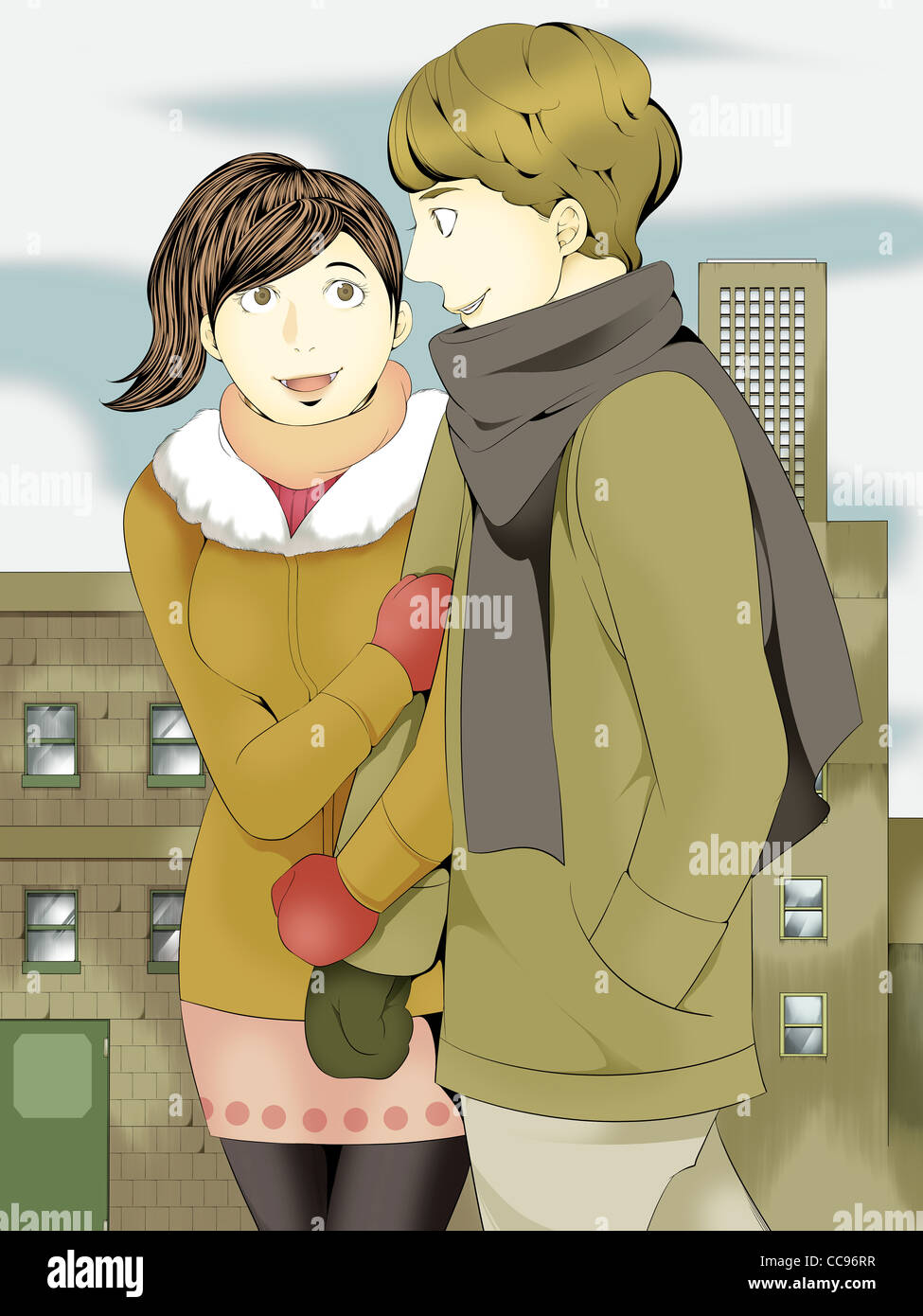 A Teenage Girl Holding On The Arm Of Her Boyfriend Stock Photo Alamy