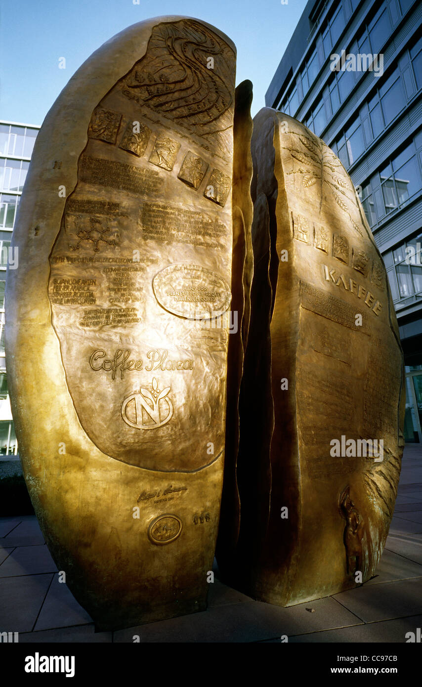 Bronze coffee bean monument by artist Lotte Ranft at Coffee Plaza in