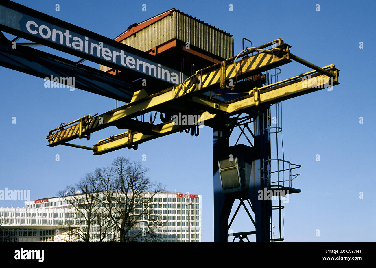 Derelict container terminal and new headquarters of Der SPIEGEL at Hafencity in Hamburg. Stock Photo