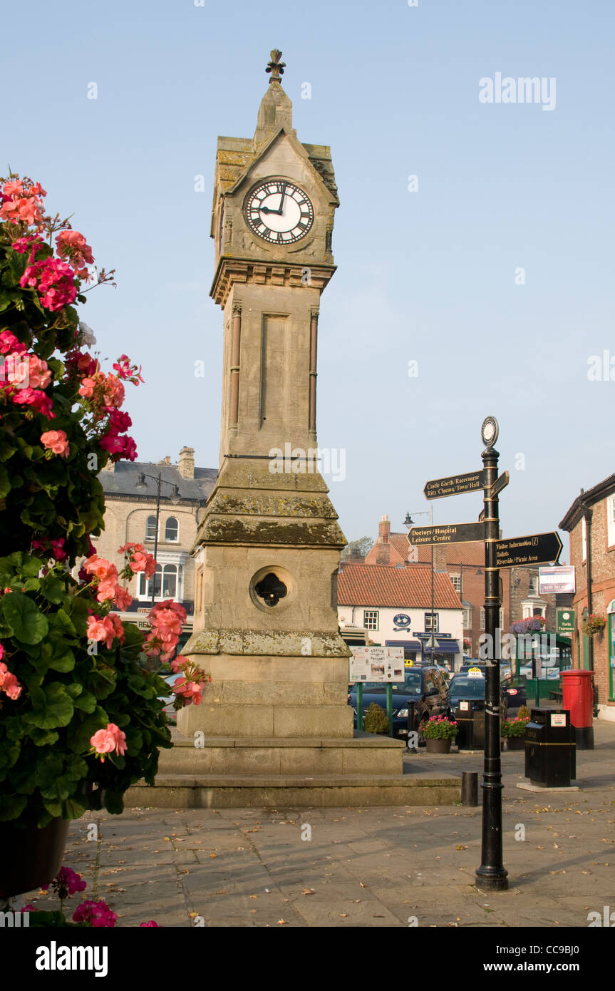 The Market Clock in the centre of the market town of Thirsk in North Yorkshire,Britain. Stock Photo