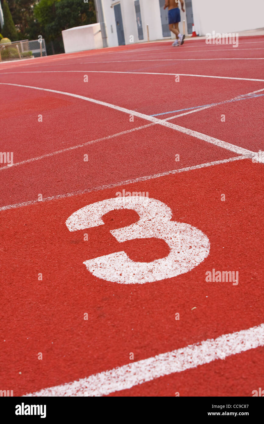 Running track numbers one two three in stadium Stock Photo Alamy