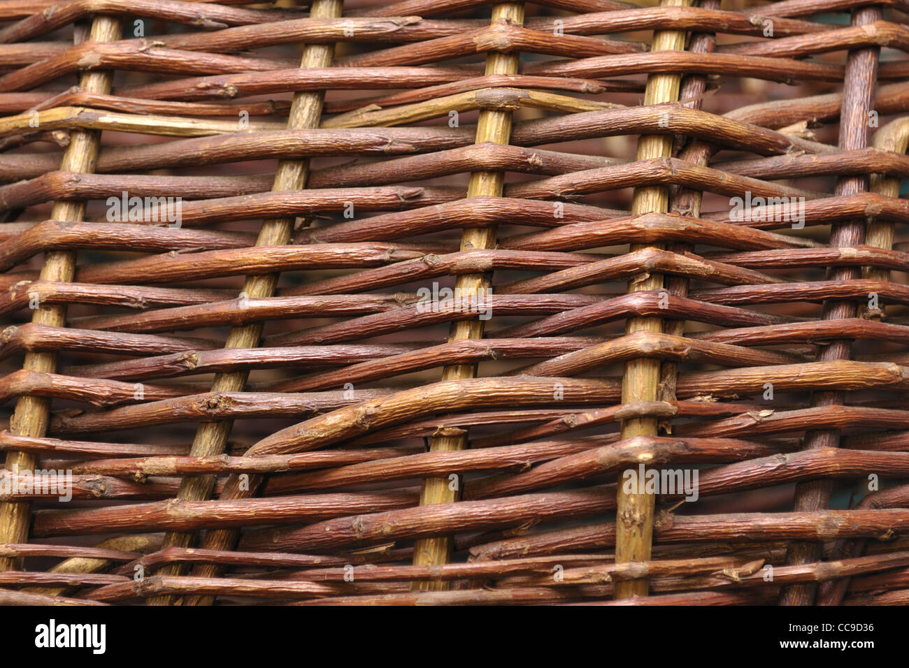 detailed close-up of vintage wooden weaving pattern made from willow shoots Stock Photo