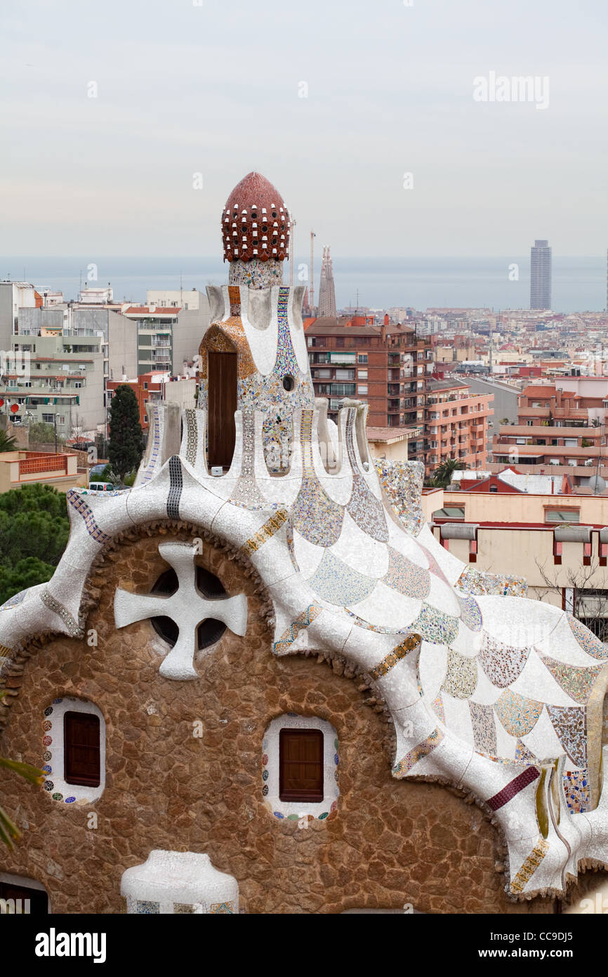 View over Barcelona from Guell-Park Stock Photo