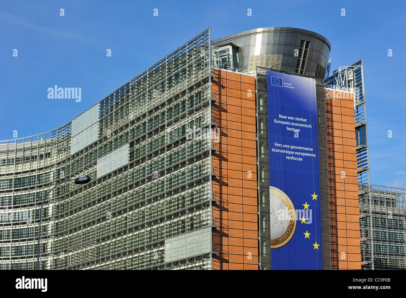 The European Commission, executive body of the European Union, based in the Berlaymont building of Brussels, Belgium Stock Photo