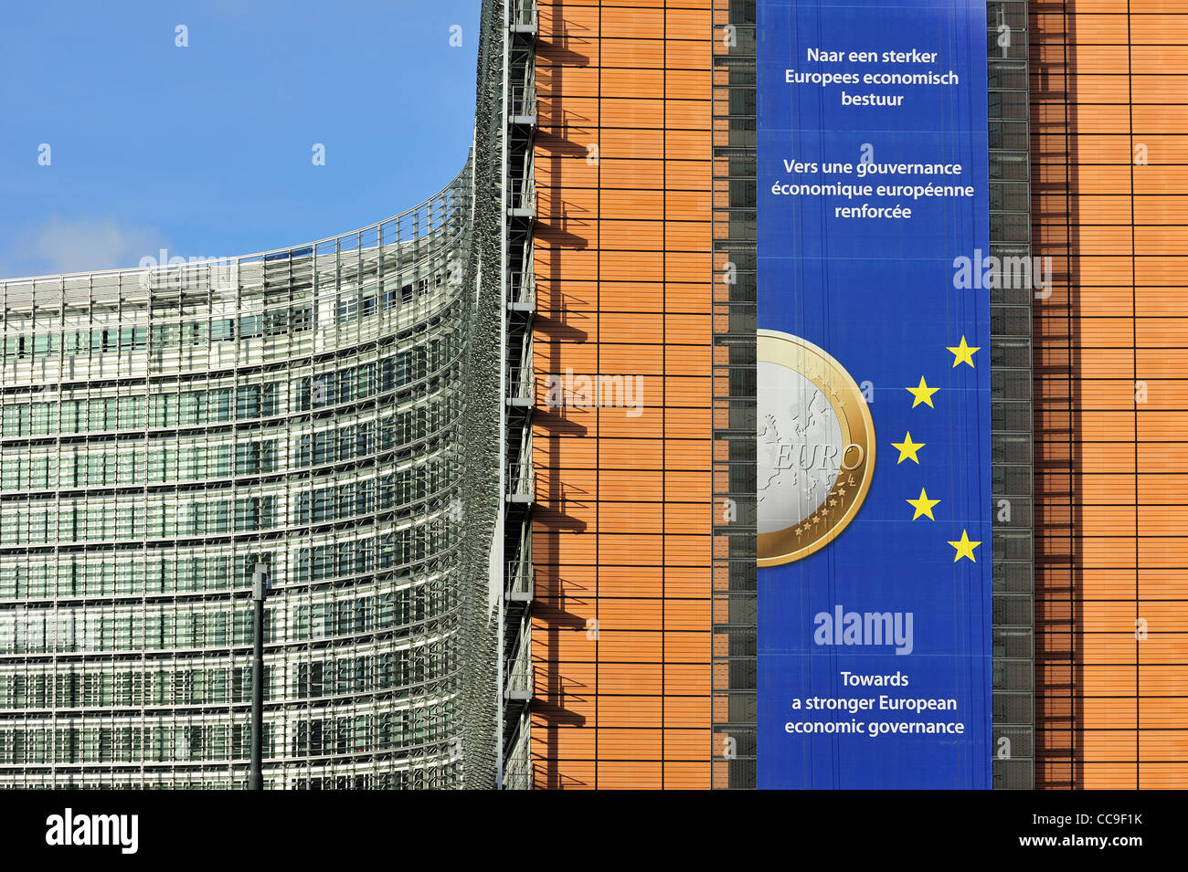 The European Commission, executive body of the European Union, based in the Berlaymont building of Brussels, Belgium Stock Photo