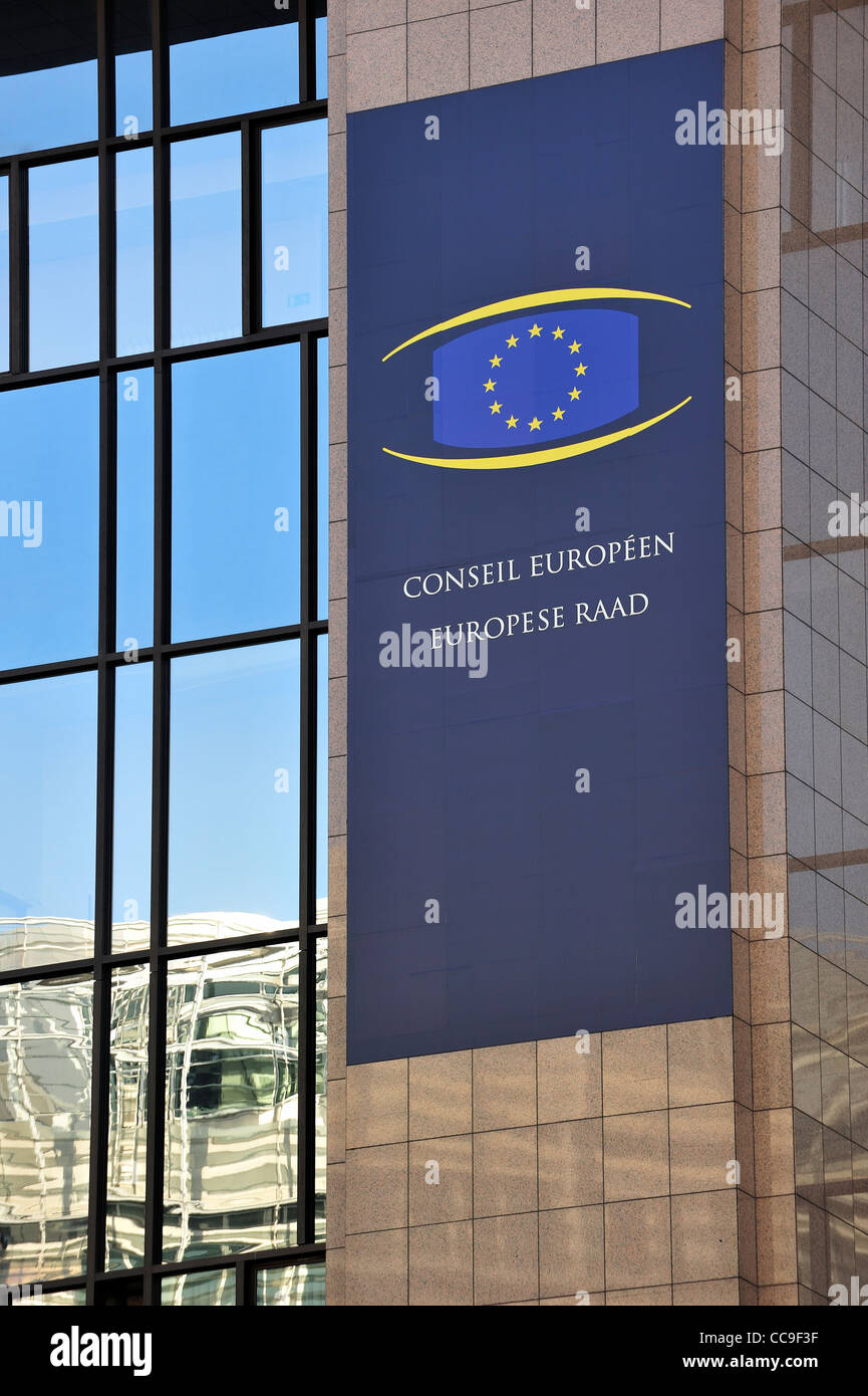 Logo on the Justus Lipsius building, headquarters of the Council of the European Union, Brussels, Belgium Stock Photo
