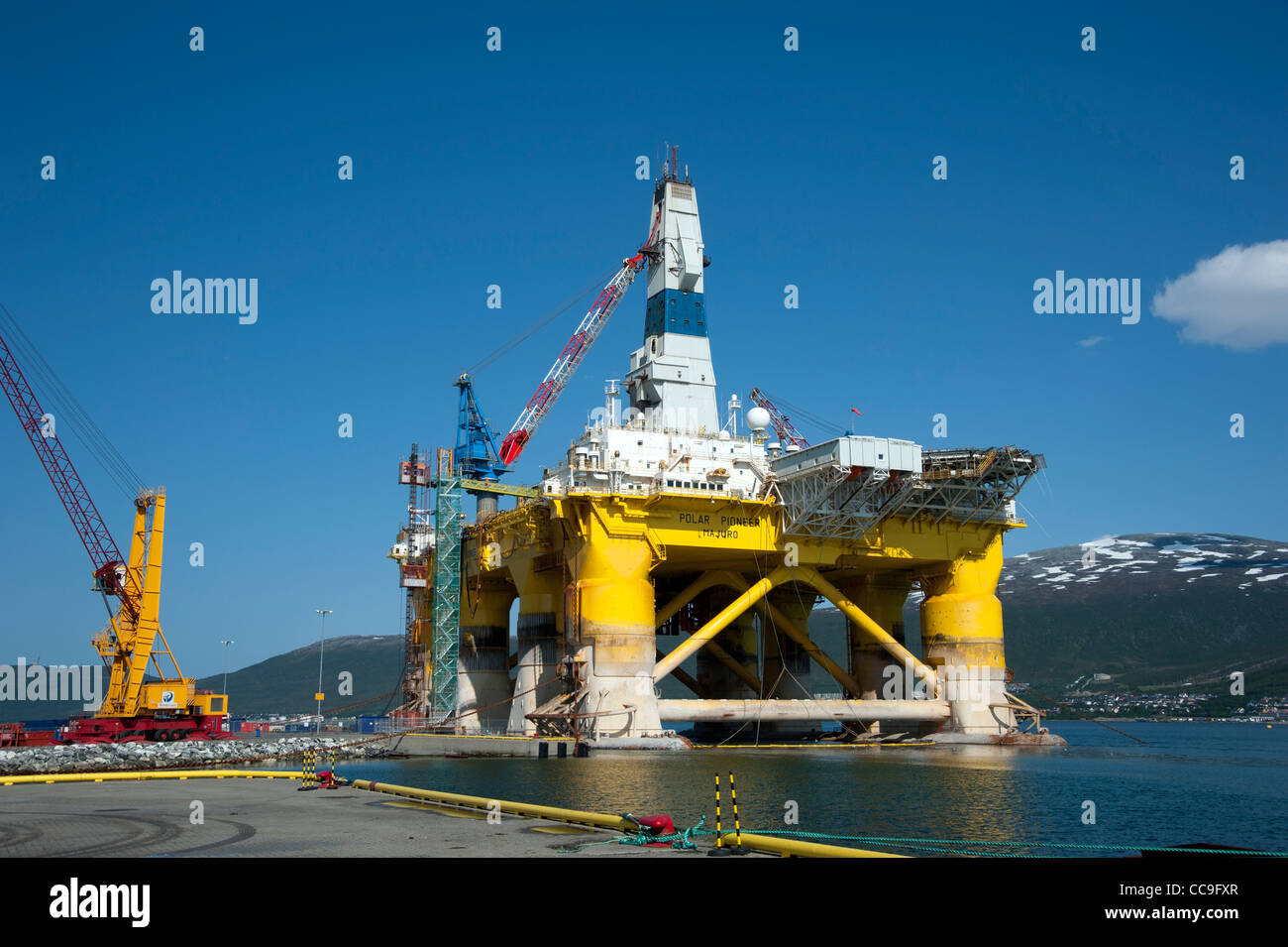The Polar Pioneer, a mobile oil rig, anchored in the port of Tromsø Stock Photo