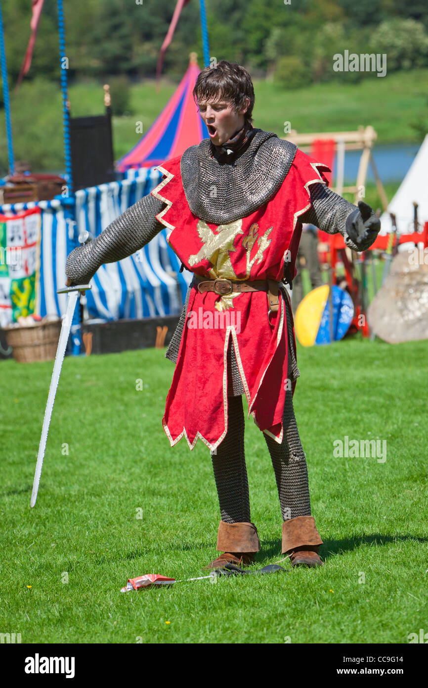 Red Knight, with sword roars Stock Photo Alamy