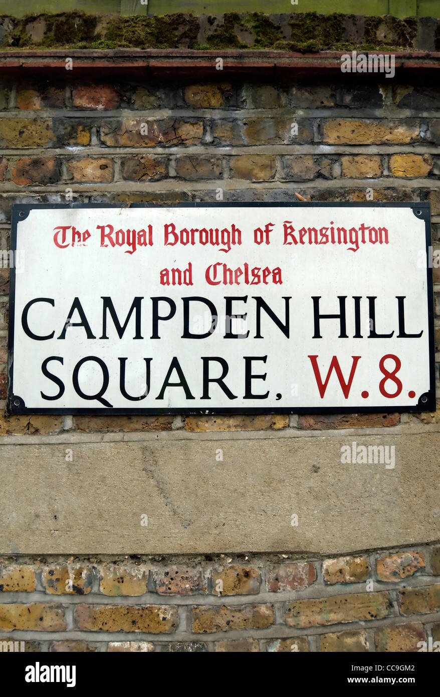 street name sign for campden hill square, in the royal borough of