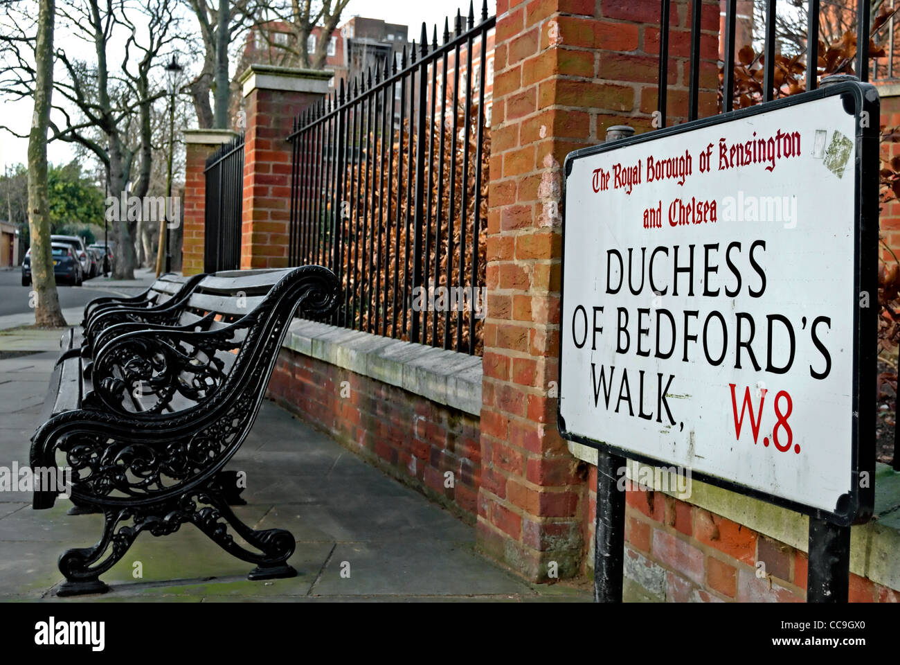 street name sign for duchess of bedford's walk, in the royal borough of