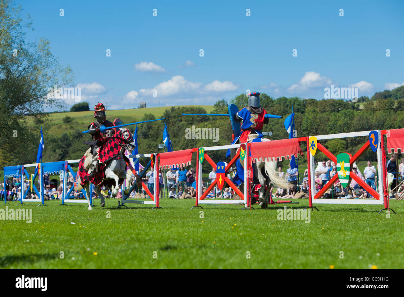 Knights on horseback jousting Stock Photo