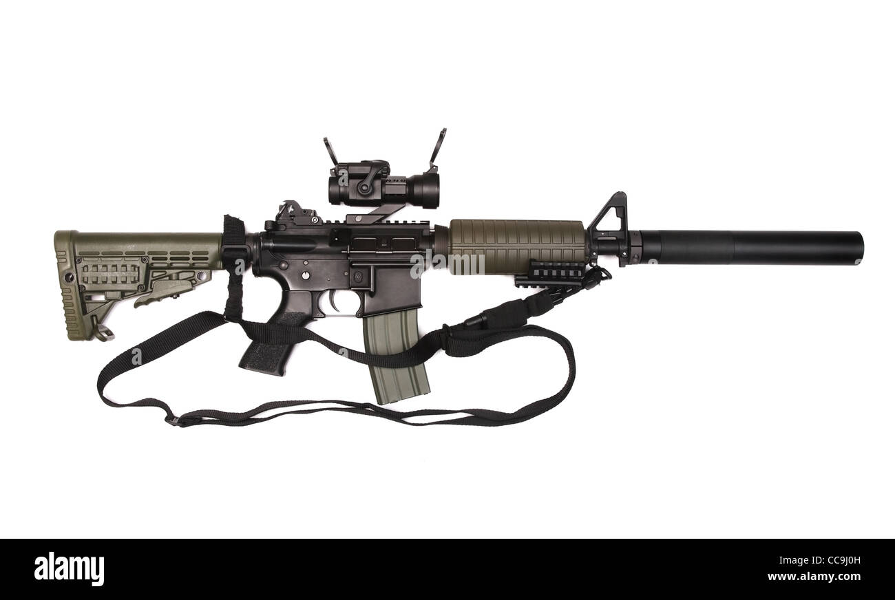 AR15 custom carbine with the reddot sight, silincer and 3point Stock